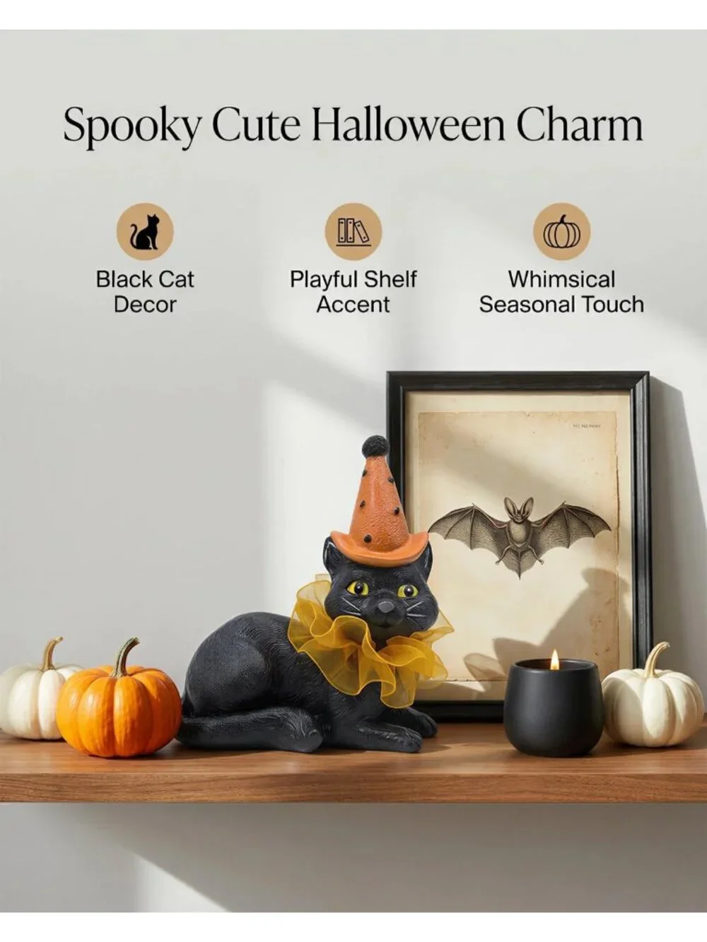 Black Cat Witch Figurine Halloween Resin Spooky Cute Tabletop Décor